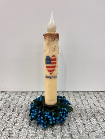 AMERICANA HEART 7" LED TAPER TIMER CANDLE