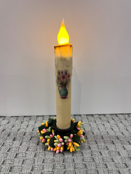 7" ART DECO FLORAL VASE LED TAPER TIMER CANDLE