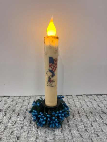 PATRIOTIC SNOOPY W/ FLAG 7" LED TAPER TIMER CANDLE