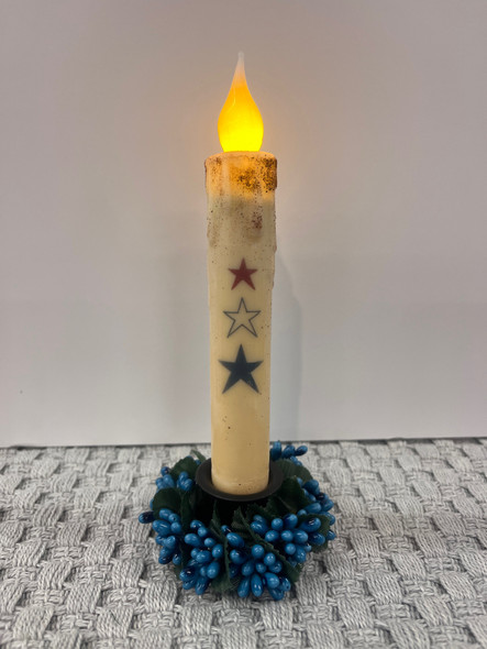 Red White and Blue Stars 7" LED TAPER TIMER CANDLE