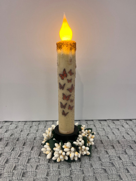 Floating Butterflies 7" LED TAPER TIMER CANDLE