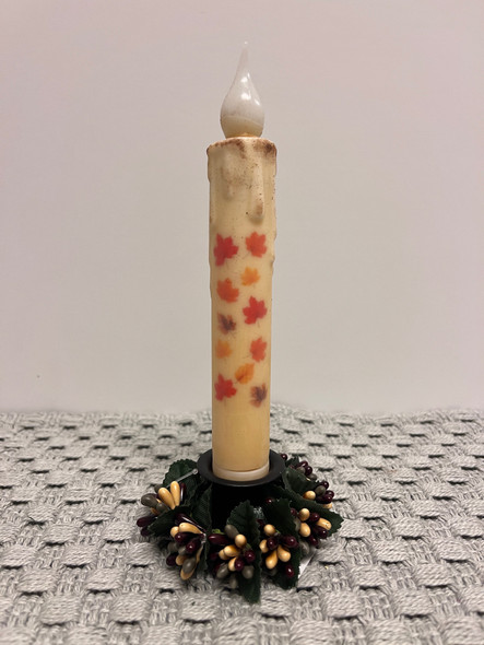 FALLING MAPLE LEAVES 7" LED TAPER TIMER CANDLE