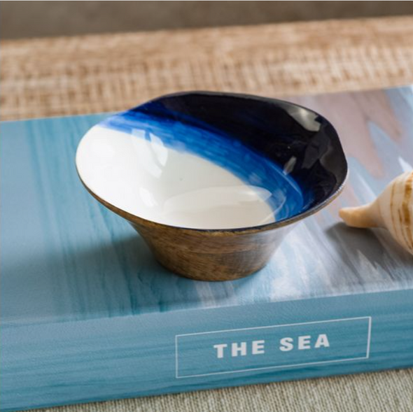 4.75" BLUE ENAMEL WOOD BOWL