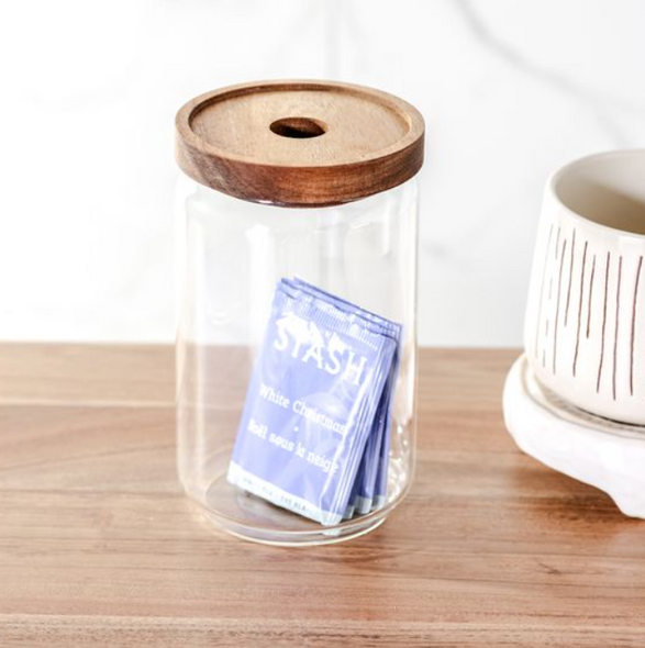  6.7" GLASS JAR ACACIA WOOD LID