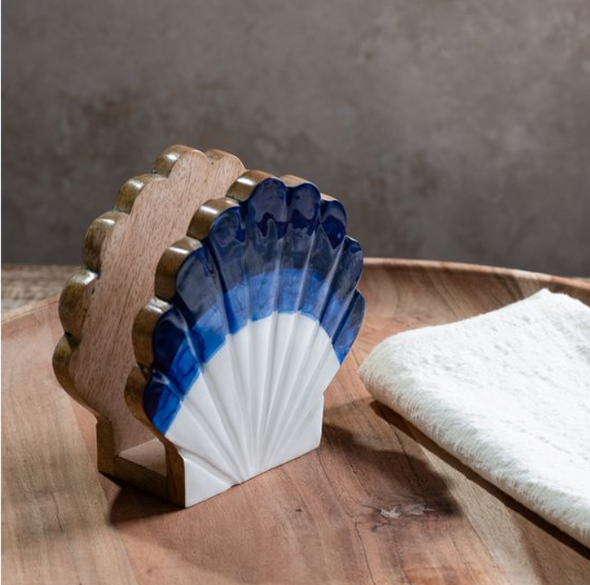 BLUE ENAMEL SHELL NAPKIN HOLDER
