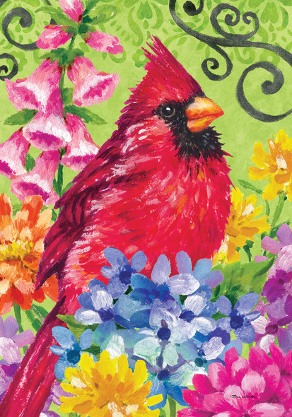 CARDINAL WITH FLOWERS GARDEN FLAG