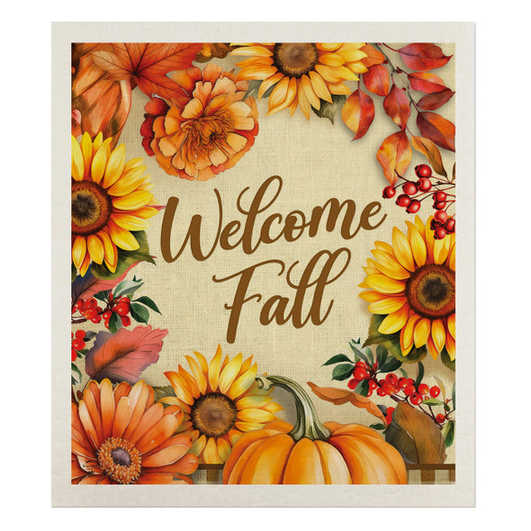 WELCOME FALL FLOWERS SWEDISH DISHCLOTH