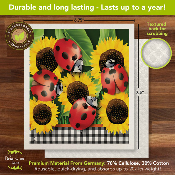 LADYBUGS AND SUNFLOWERS SWEDISH DISHCLOTH