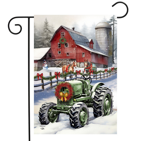CHRISTMAS ON THE FARM WINTER (TRACTOR) GARDEN FLAG