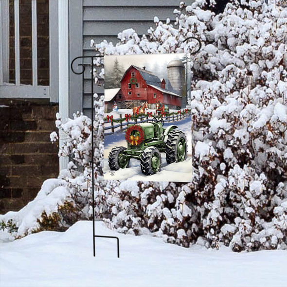 CHRISTMAS ON THE FARM WINTER (TRACTOR) GARDEN FLAG