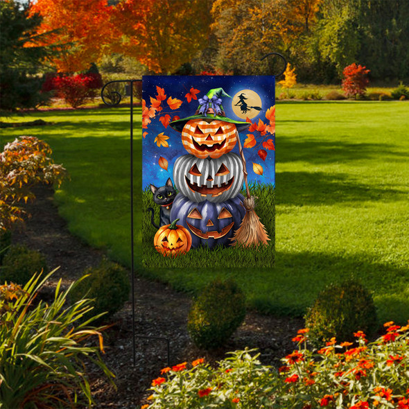 HALLOWEEN PUMPKIN TRIO-STACK GARDEN FLAG
