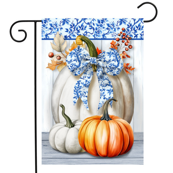 BLUE AND WHITE PUMPKINS GARDEN FLAG