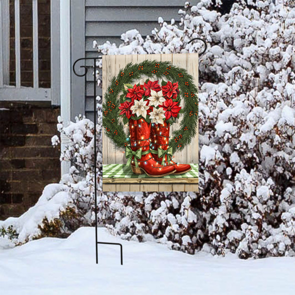 CHRISTMAS COWBOY BOOTS GARDEN FLAG