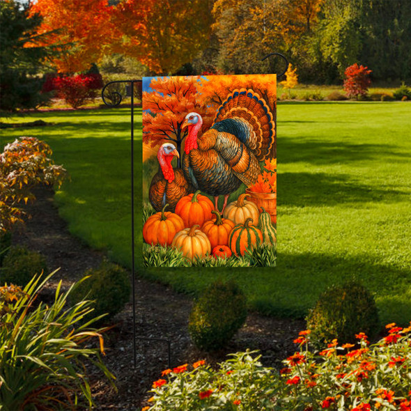 AUTUMN TURKEY PAIR  GARDEN FLAG