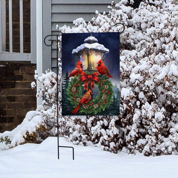 CARDINAL LANTERN WREATH GARDEN FLAG