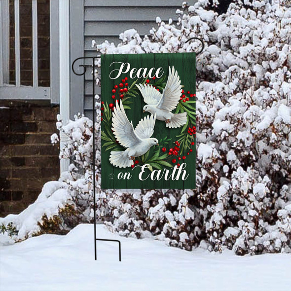 PEACE ON EARTH WREATH GARDEN FLAG