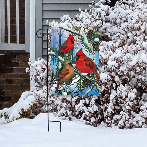 WOODLAND WINTER CARDINALS GARDEN FLAG