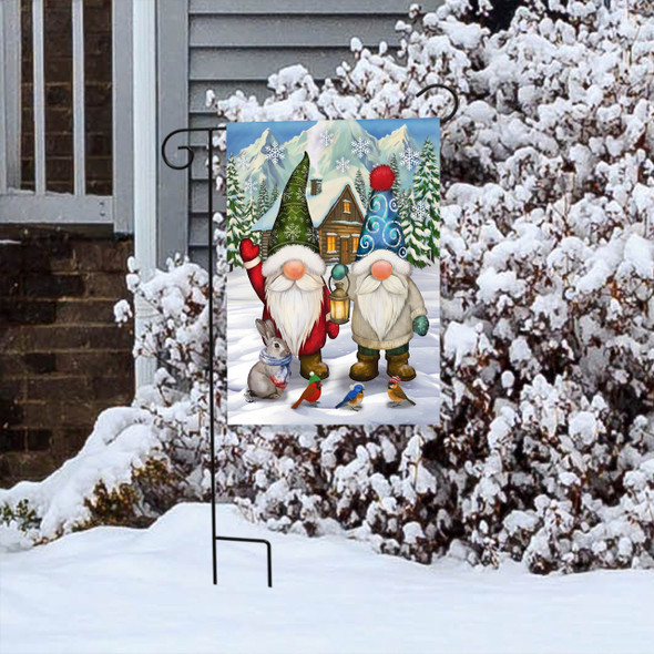 WINTER WELCOME GNOMES GARDEN FLAG