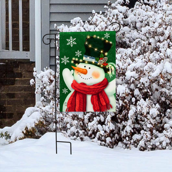 SNOWMAN IN LIGHTS GARDEN FLAG