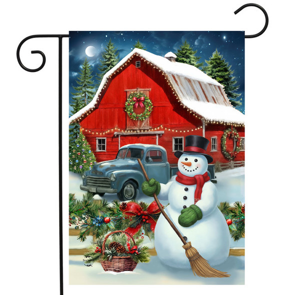 FESTIVE HOLIDAY BARN GARDEN FLAG