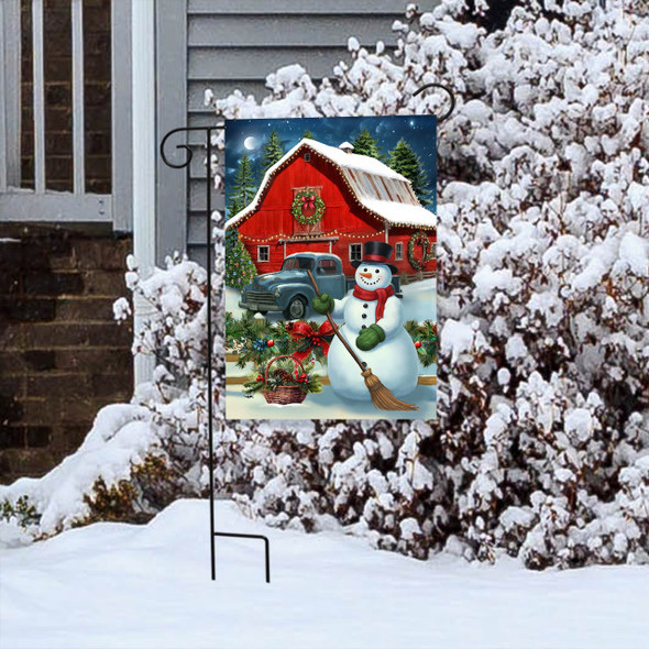 FESTIVE HOLIDAY BARN GARDEN FLAG