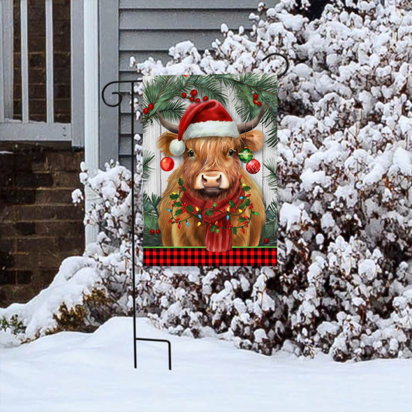 HOLIDAY HIGHLAND COW GARDEN FLAG