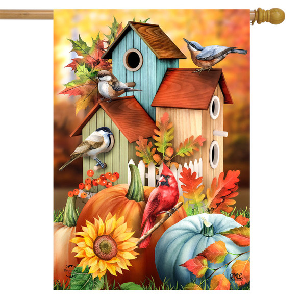 FALL FLORAL BIRDHOUSES HOUSE FLAG