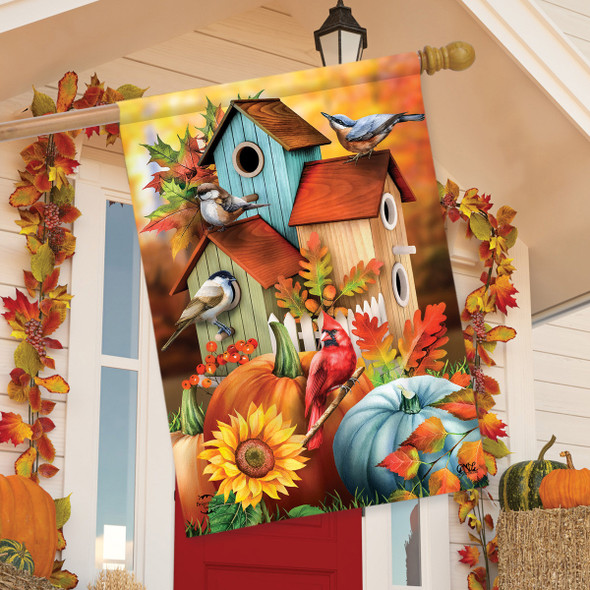 FALL FLORAL BIRDHOUSES HOUSE FLAG