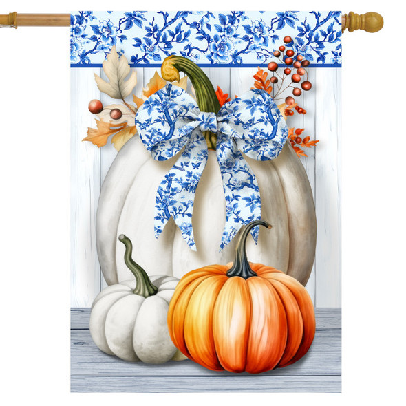 BLUE AND WHITE PUMPKINS HOUSE FLAG