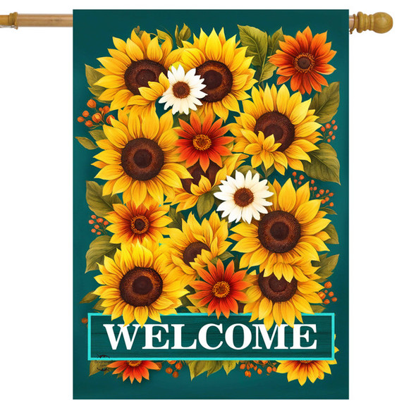 FALL WELCOME SUNFLOWERS HOUSE FLAG