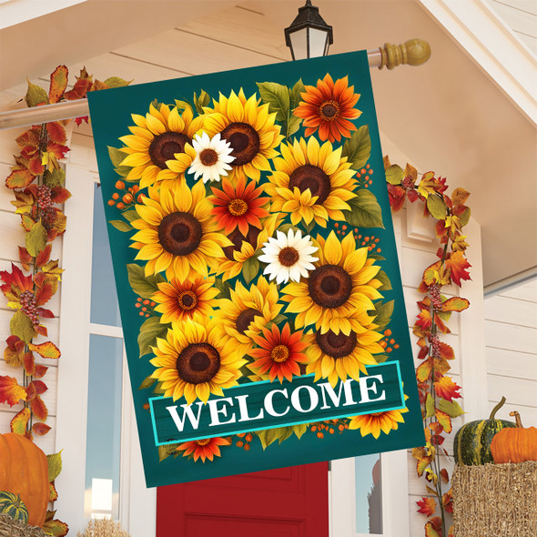 FALL WELCOME SUNFLOWERS HOUSE FLAG