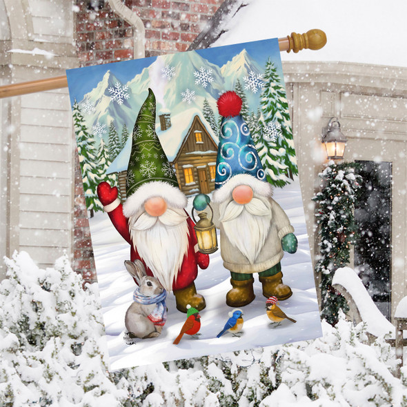 WINTER WELCOME GNOMES HOUSE FLAG