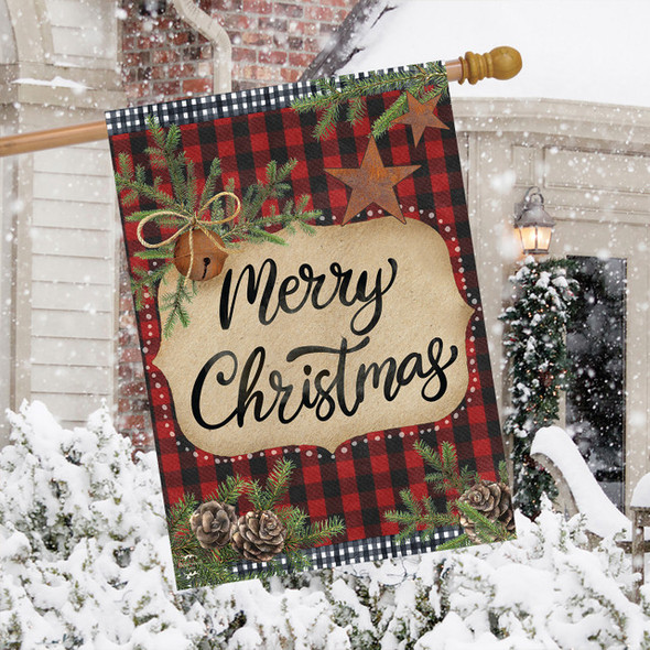 FARMHOUSE MERRY CHRISTMAS HOUSE FLAG
