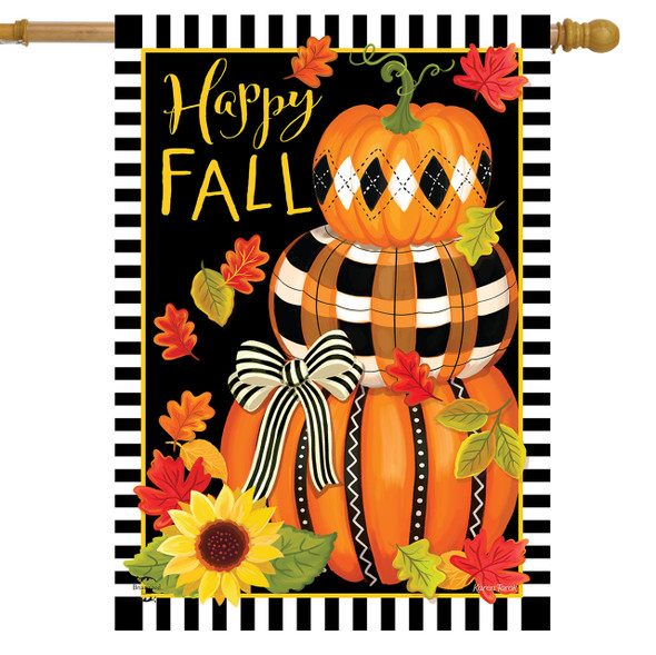 HAPPY FALL PUMPKIN STACK HOUSE FLAG