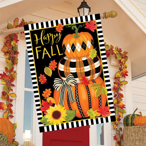 HAPPY FALL PUMPKIN STACK HOUSE FLAG