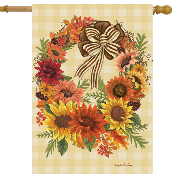 HARVEST SUNFLOWER WREATH HOUSE FLAG