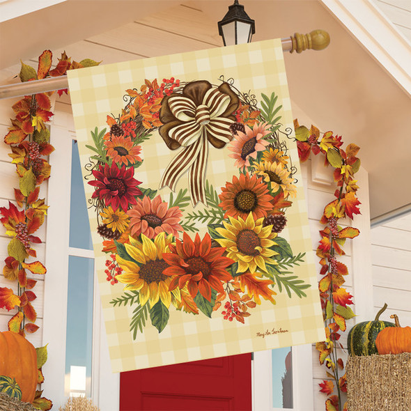 HARVEST SUNFLOWER WREATH HOUSE FLAG