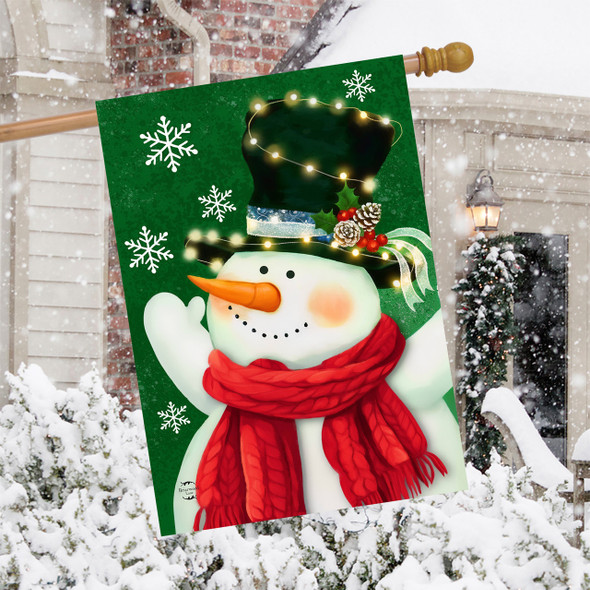 SNOWMAN IN LIGHTS HOUSE FLAG