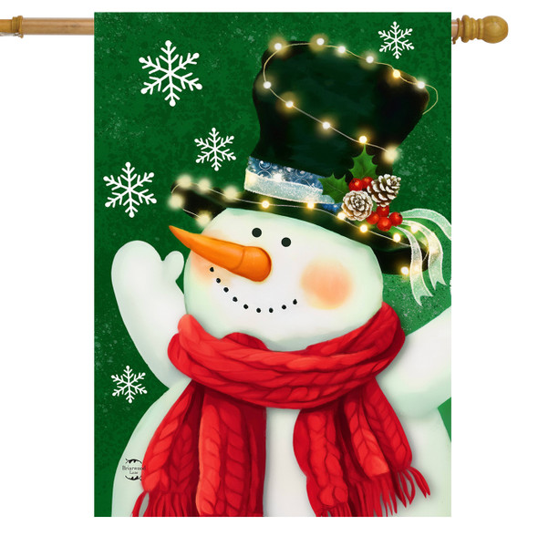 SNOWMAN IN LIGHTS HOUSE FLAG