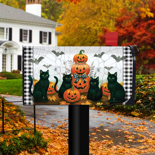 BLACK CAT PUMPKIN STACK MAILBOX COVER