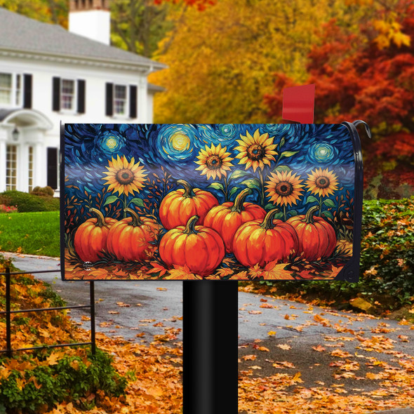 STARRY NIGHT PUMPKINS MAILBOX COVER