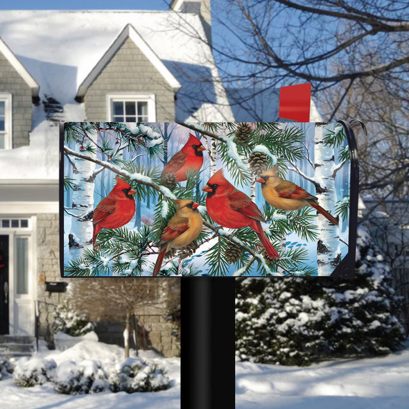 WOODLAND WINTER CARDINALS MAILBOX COVER