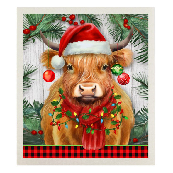 HOLIDAY HIGHLAND COW SWEDISH DISHCLOTH