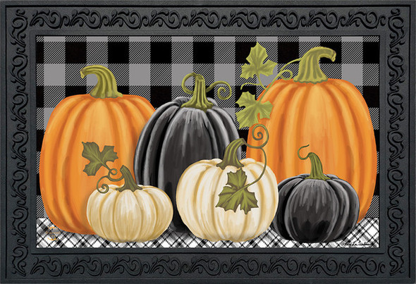 CHECKERED PUMPKINS DOOR MAT