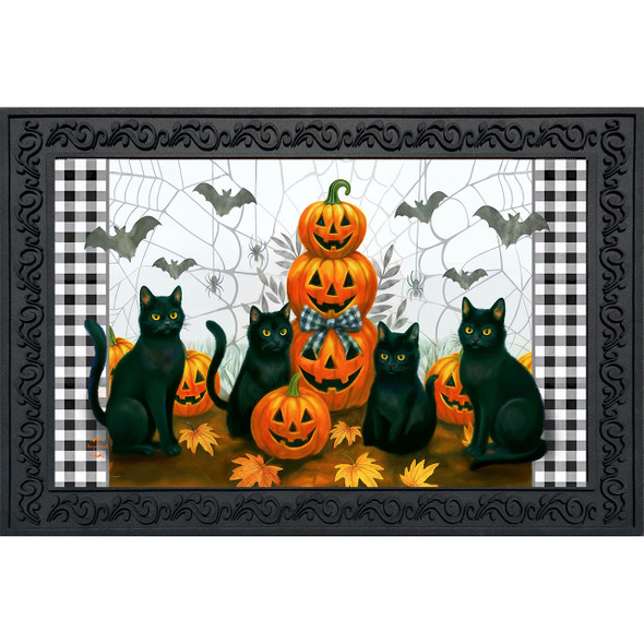 BLACK CAT PUMPKIN STACK DOORMAT