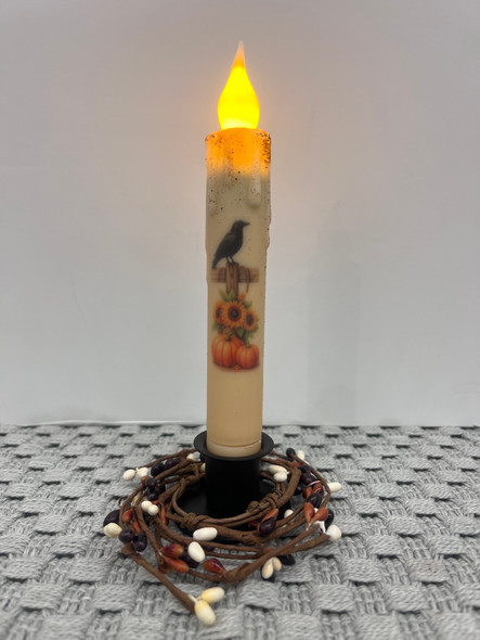7" TIMER TAPER CROW ON A POST SUNFLOWER PUMPKIN (157175)