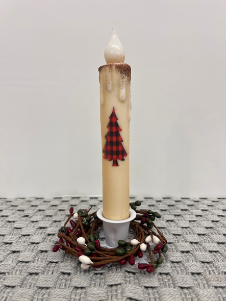 7" RED PLAID CHRISTMAS TREE LED TIMER TAPER (152430-790)