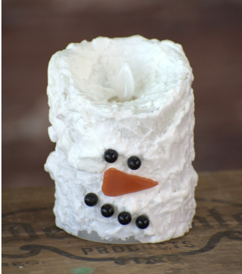 Snowman Bumpy White Pillar Candle  3" x 4"
