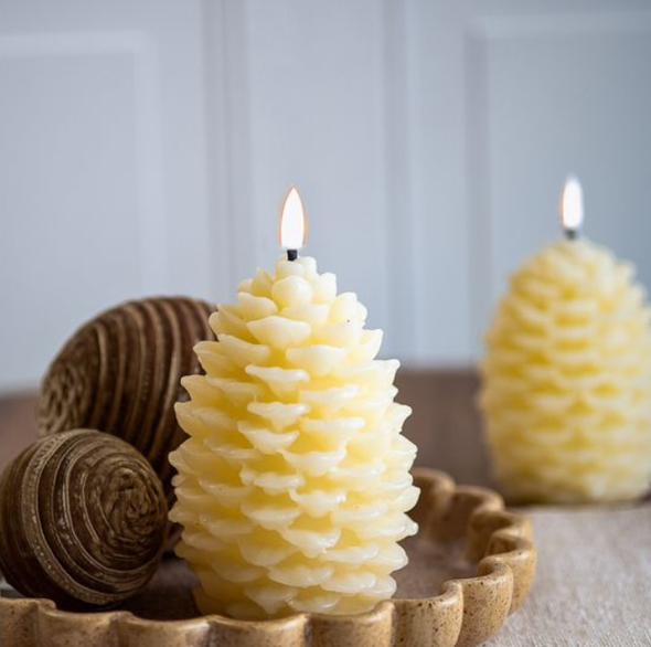 6" IVORY LED PINECONE CANDLE