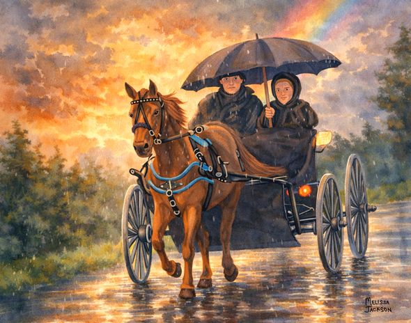 RAINY EVENING AMISH COUPLE SHELFIE